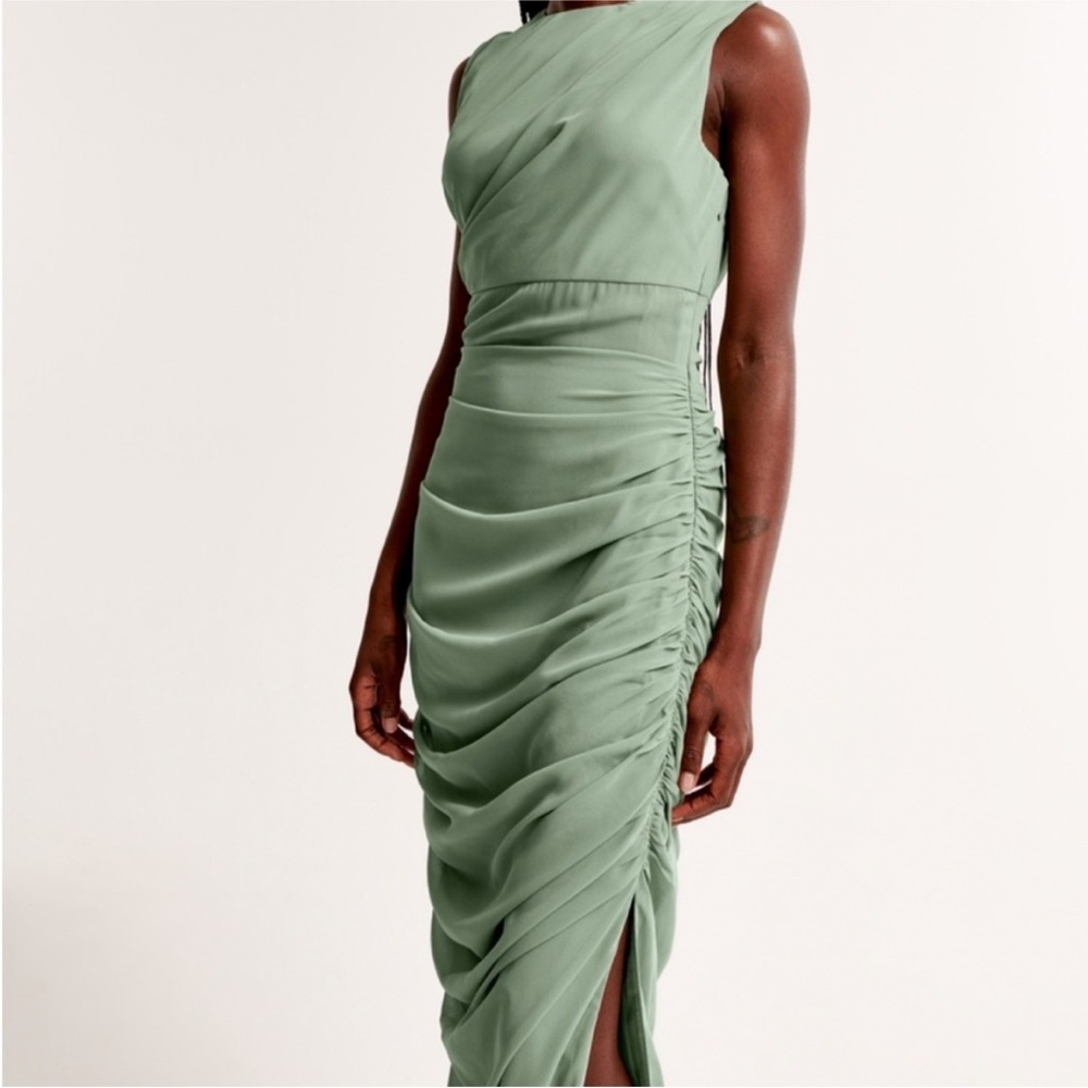 NWT Abercrombie & Fitch A&F Draped Sheer Waist Maxi Dress Green XS - Picture 5 of 8